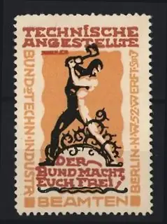 Reklamemarke Berlin, Technische Angestellte, Schmied mit Hammer