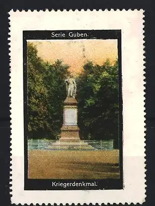 Reklamemarke Guben, Kriegerdenkmal, Statue im Park