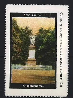 Reklamemarke Guben, Kriegerdenkmal, Statue im Park