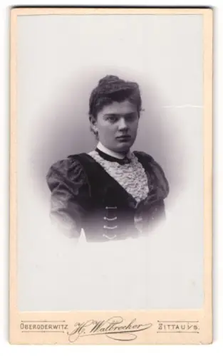 Fotografie H. Walbrecker, Zittau i / S., Portrait bürgerliche Dame im hübschen Kleid