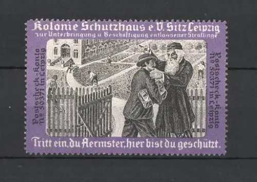 Reklamemarke Leipzig, Kolonie Schutzhaus e.V., Unterbringung entlassener Sträflinge, lila