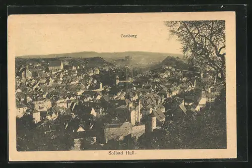 AK Schwäbisch Hall, Ortsansicht aus der Ferne mit Blick auf Comburg
