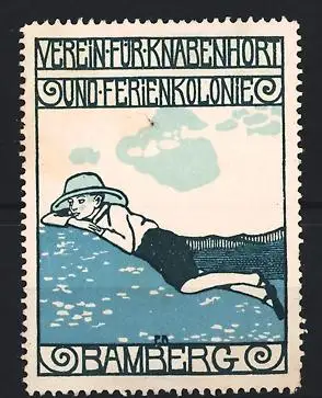 Reklamemarke Bamberg, Verein für Knabenhort und Ferienkolonie, Junge am Wasser