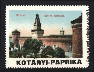 Reklamemarke Mailand, Schloss Sforzesco, Kotanyi-Paprika