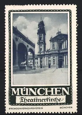 Reklamemarke München, Theatinerkirche, Kirche und Hofansicht