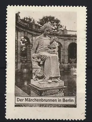 Reklamemarke Berlin, Der Märchenbrunnen, Skulptur mit Frau und Tieren