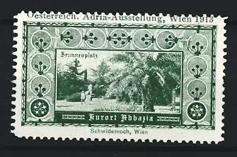 Reklamemarke Wien 1913, Adria-Ausstellung, Kurort Abbazia, Brunnenplatz und Palmen