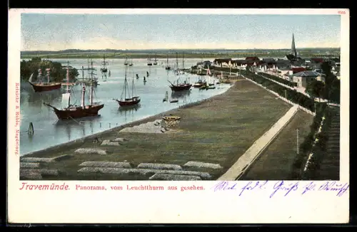 AK Travemünde, Panorama vom Leuchtturm aus gesehen