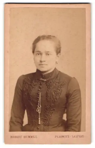 Fotografie Robert Hummel, Leipzig-Plagwitz, CDV einer Frau in elegantem Kleid