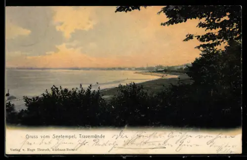 AK Travemünde, Uferblick vom Seetempel am Abend