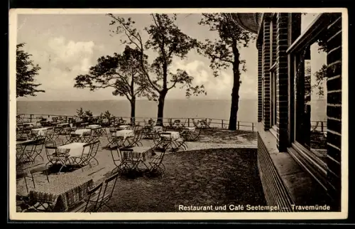 AK Travemünde, Gartenpartie des Restaurant - Cafe Seetempel Karl Schickedanz