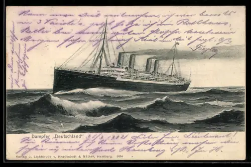 AK Passagierschiff Deutschland in Fahrt auf hoher See