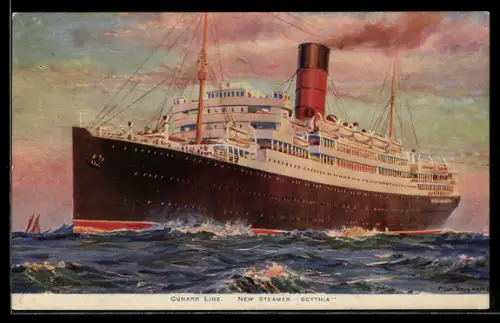 Künstler-AK Passagierschiff R.M.S. Scythia der Cunard Line in voller Fahrt
