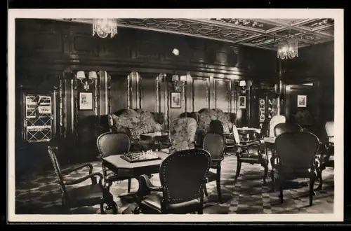 AK Passagierschiff Sierra Cordoba des Norddeutschen Lloyds Bremen, Rauchzimmer 1. Klasse