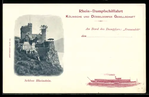 AK Raddampfer Frauenlob der Rhein-Dampfschiffahrt, Schloss Rheinstein