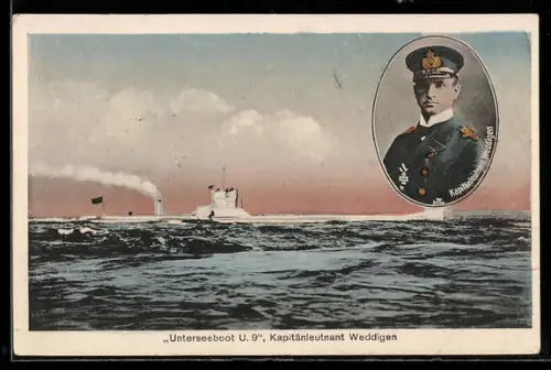 AK Deutsches U-Boot U-9, Portrait des Kommandanten Kapitänleutnant Otto Weddigen