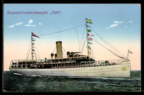 AK Passagierschiff Odin mit gesetzten Signalflaggen