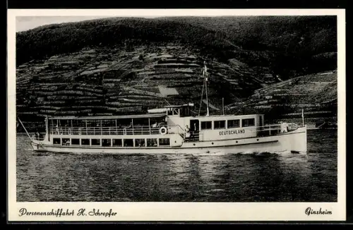 AK Dampfer M.S. Deutschland der Personenschiffahrt Heinrich Schrepfer, Ginsheim