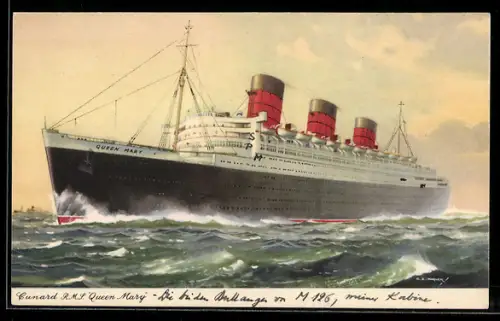 AK Passagierschiff R.M.S. Queen Mary in stark bewegter See