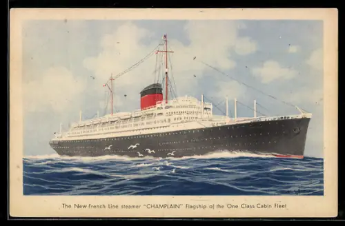 AK Französisches Passagierschiff Champlain der French Line in Fahrt