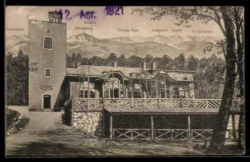 AK Hoher Lindkogel, Schutzhaus m. Gebirgsmassiv