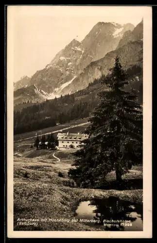 AK Arthurhaus bei Mitterberg, Berghütte mit Hochkönig