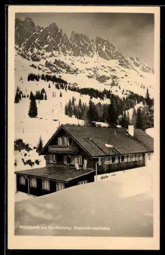 AK Manndlwandhaus /Hochkönig, Berghütte im Schnee