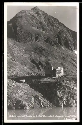 AK Adolf Nossberger-Hütte am Gr. Gradensee, Berghütte mit Hornkopf