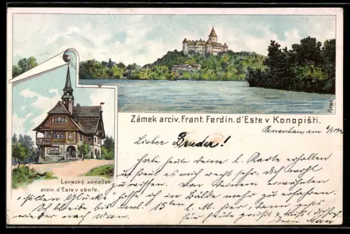 AK Beneschau / Benesov-Konopiste, Lovecký zámecek, Zámek arciv. Frant. Ferdin.