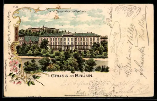 Lithographie Brünn, Technische Hochschule in der Aussenansicht