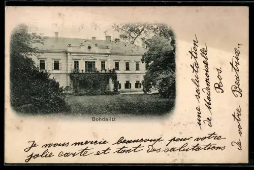 AK Bohdalitz, Villa mit Gartenanlage
