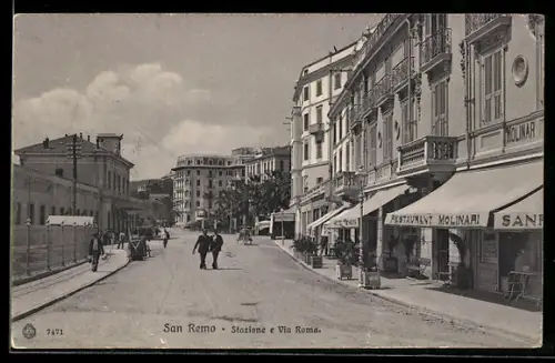 AK San Remo, Stazione e Via Roma, Bahnhof