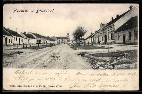 AK Drasov, Strassenpartie mit Wohnhäusern