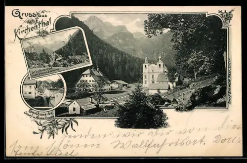 AK Kirchenthal, Gasthaus des Josef und Anna Egger, Ortspartie vom Wechselweg, Teilansicht