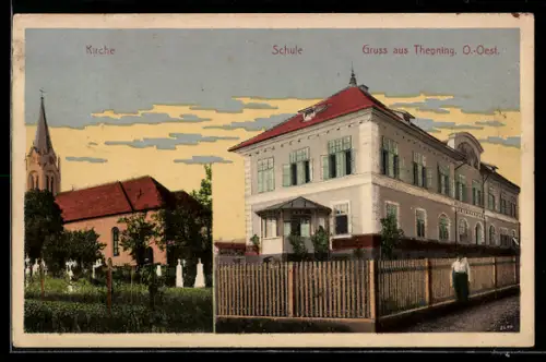 AK Thenning /O.-Oest., Kirche, Schule