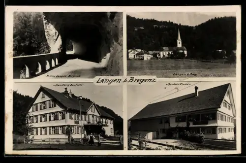 AK Langen b. Bregenz, Gasthaus Krone, Handlung Bertsch, Strasse Langen-Bregenz