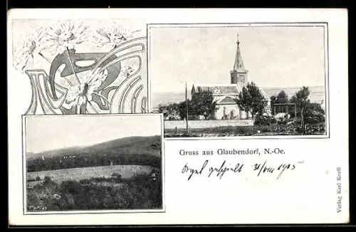 AK Glaubendorf /N.-Oe., Kirche, Panorama, Margeriten