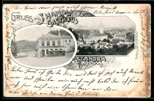 AK St. Andrä vor dem Hagenthale, Gasthaus und Handlung Josef Handl, Kirche