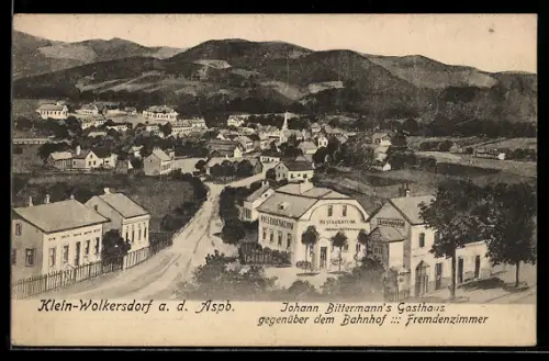 AK Lanzenkirchen, Klein-Wolkersdorf an der Aspangbahn, Gasthaus Johann Bittermann mit Strassenpartie