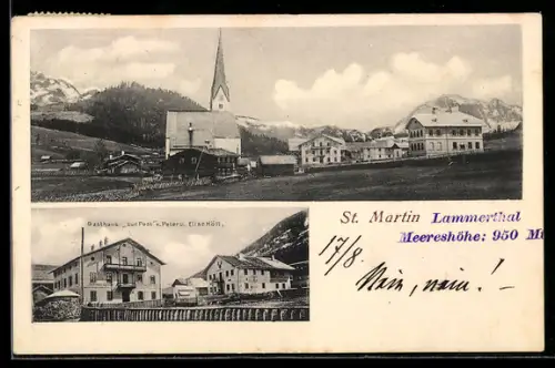 AK St. Martin im Lammertal, Gasthaus zur Post von O. u. E. Höll, Ortsansicht