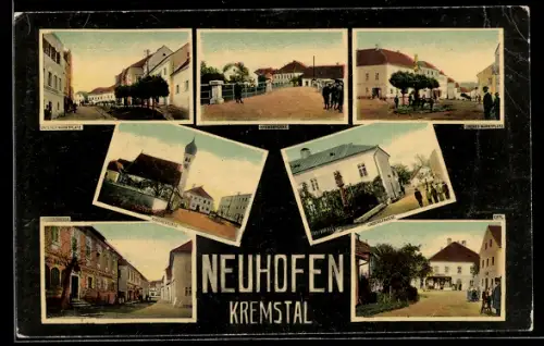 AK Neuhofen /Kremstal, Kirchenplatz, Linzerstrasse, Oberer Marktplatz