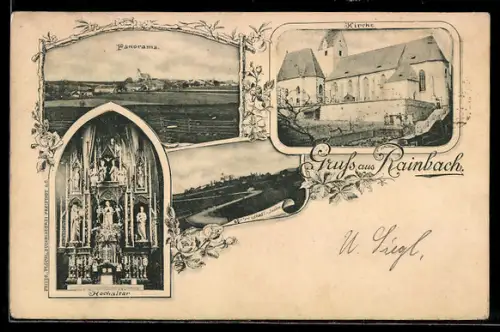 AK Rainbach bei Freistadt, Panorama, Kirche, Hochaltar