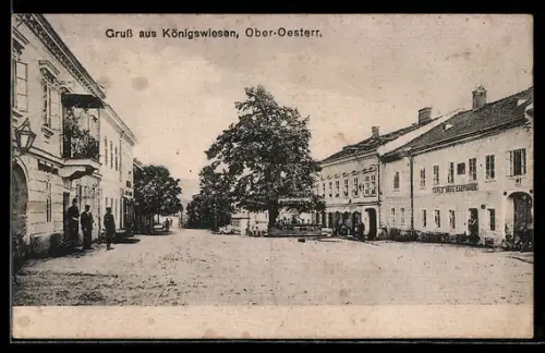 AK Königswiesen /Ober-Oesterr., Strassenpartie mit Gasthaus
