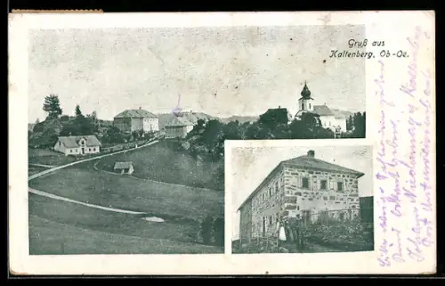 AK Kaltenberg /Ob.-Oe., Gasthof, Kirche mit Feldweg