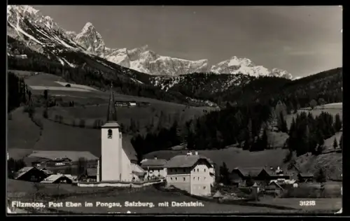AK Filzmoos /Salzburg, Dorf mit Kirche und Dachstein