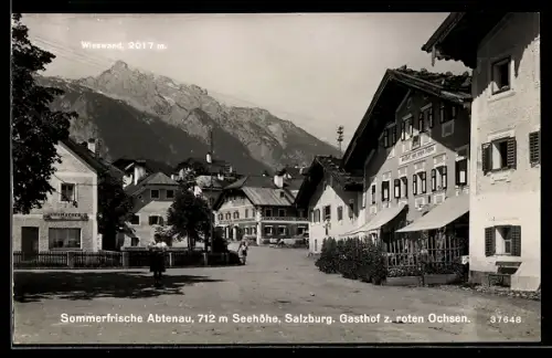 AK Abtenau /Salzburg, Ortspartie mit Gasthof zum roten Ochsen, Wieswand