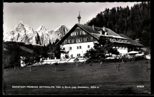 AK Radstadt, Pension Seitenalpe, Blick gegen Dachstein