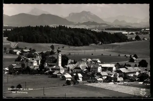 AK Obertrum am See, Gesamtansicht mit Kirche und Bergkulisse