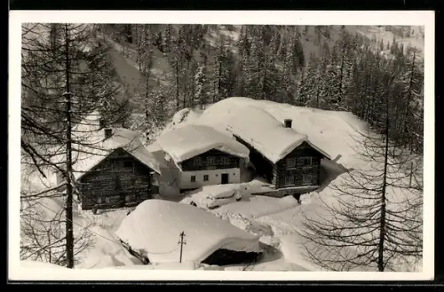 AK Untertauern, Felseralm in den Radstädter Tauern, Verschneite Almhäuser
