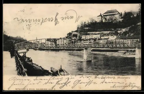 AK Salzburg, Mozartsteg mit Festung Hohensalzburg